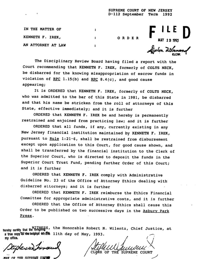Scanned legal court order document with signatures